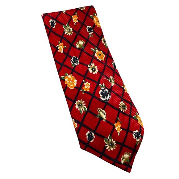 Vintage Red Floral Silk Wide Tie - Picture 1 of 4